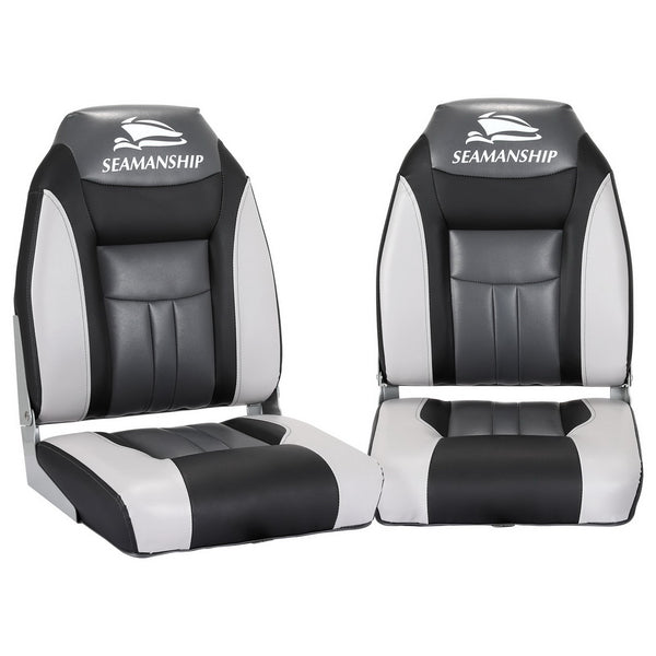  2X Folding Boat Seats Marine Seat Swivel High Back 12cm Padding Black