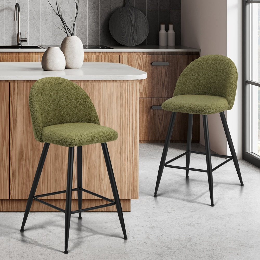 4x Bar Stools Kitchen Counter Stool Boucle Padded Stools