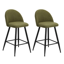 2x Bar Stools Kitchen Counter Stool Green Boucle Padded