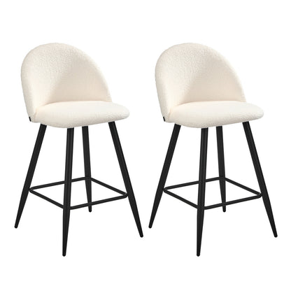 2x Bar Stools Kitchen Counter Stool White Boucle Padded