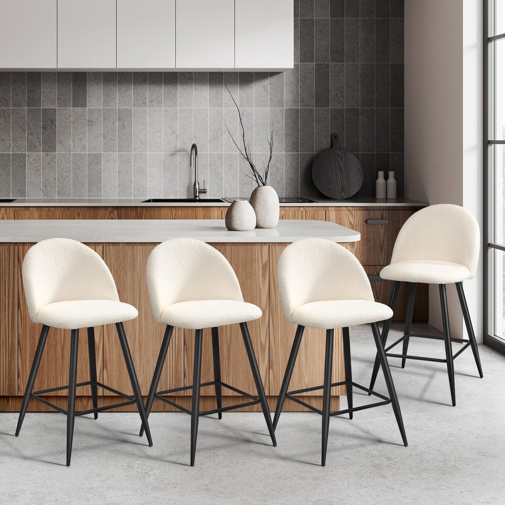 4x Bar Stools Kitchen Counter Stool Boucle Padded Stools