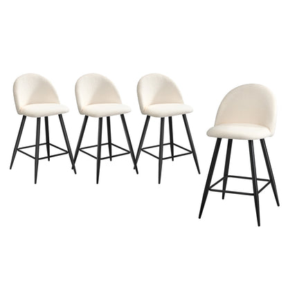 4x Bar Stools Kitchen Counter Stool White Boucle Padded
