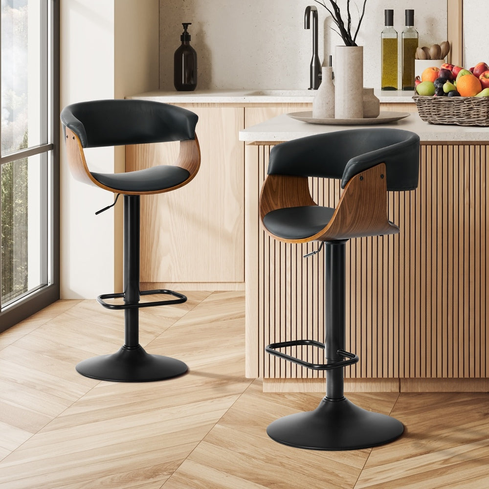 Swivel Bar Stools PU Leather Black Set 2 | HomeAndLiving