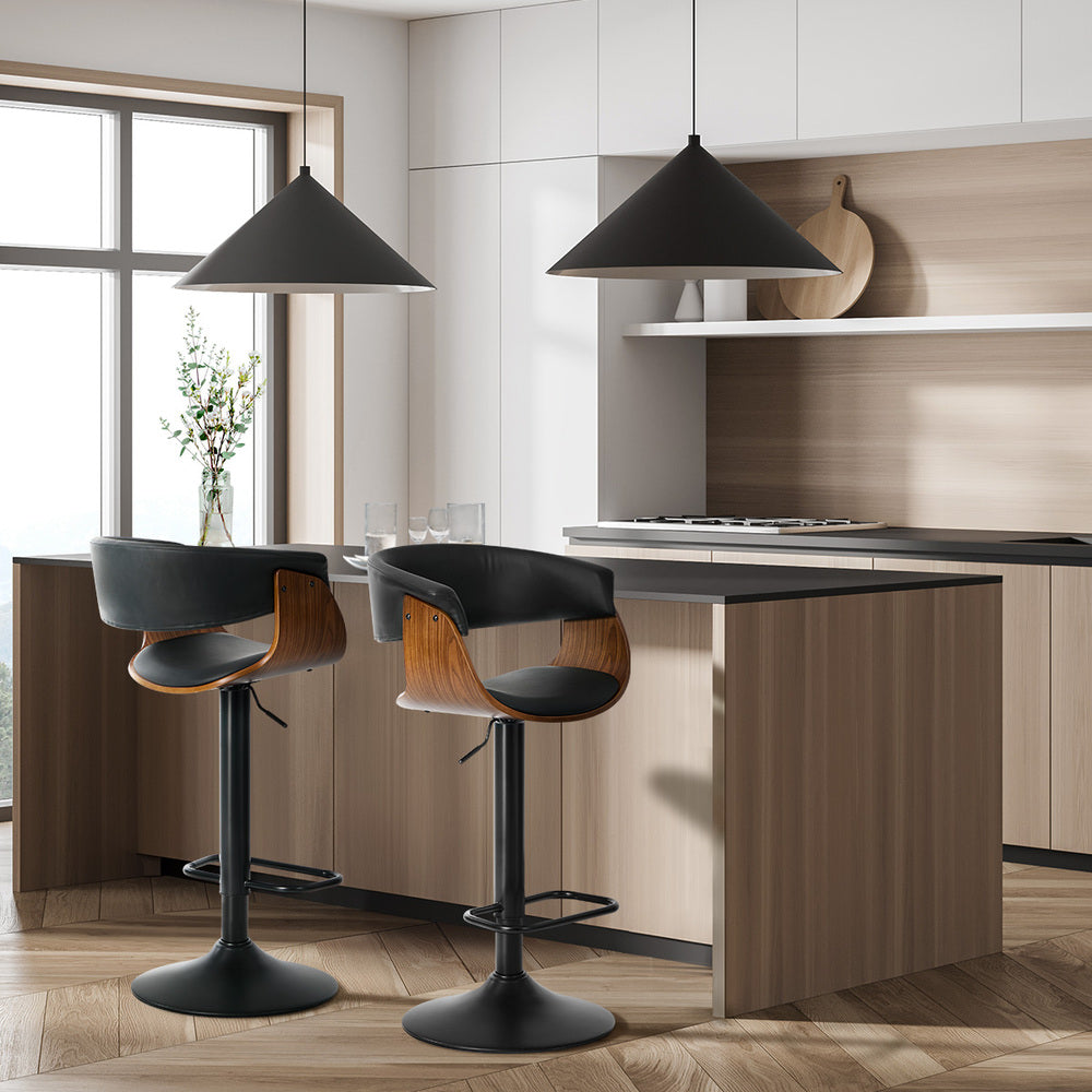 Swivel Bar Stools PU Leather Black Set 2 | HomeAndLiving - 5