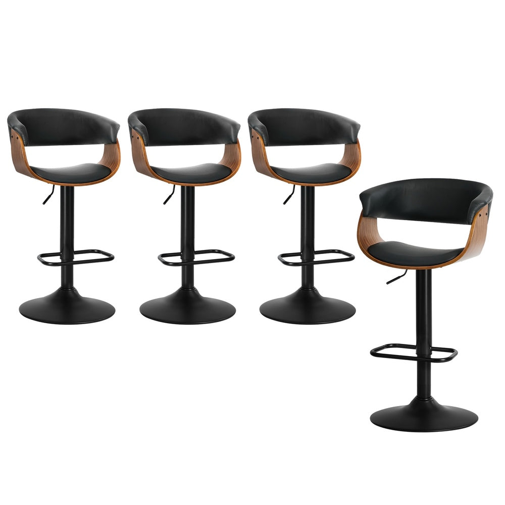 4x Bar Stools Gas Lift Armrest Leather Black - 2