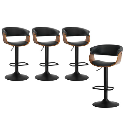 4x Bar Stools Gas Lift Armrest Leather Black - 2