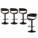 4x Bar Stools Gas Lift Armrest Leather Black