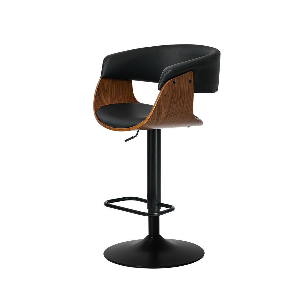 4x Bar Stools Gas Lift Armrest Leather Black - 7
