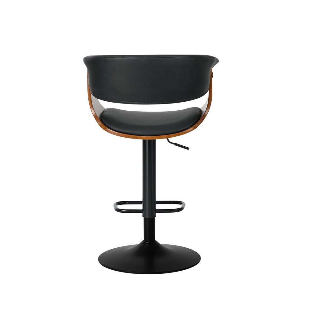4x Bar Stools Gas Lift Armrest Leather Black - 9