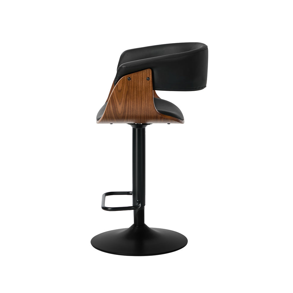4x Bar Stools Gas Lift Armrest Leather Black - 3