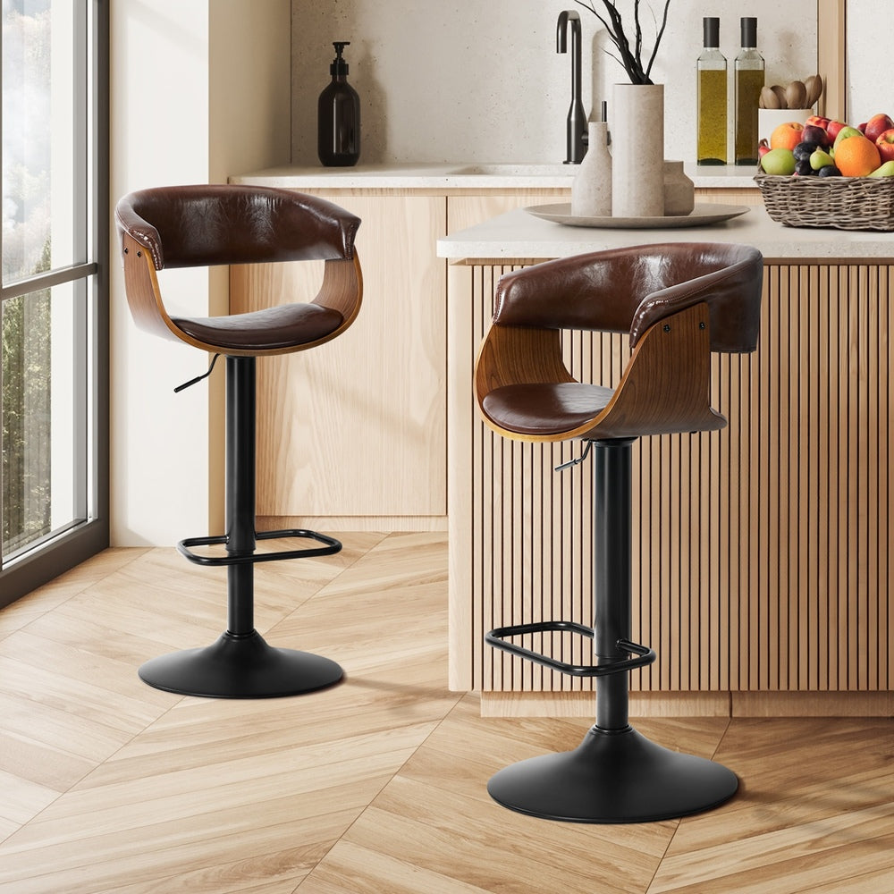 Swivel Bar Stools PU Leather Armrest Brown | HomeAndLiving
