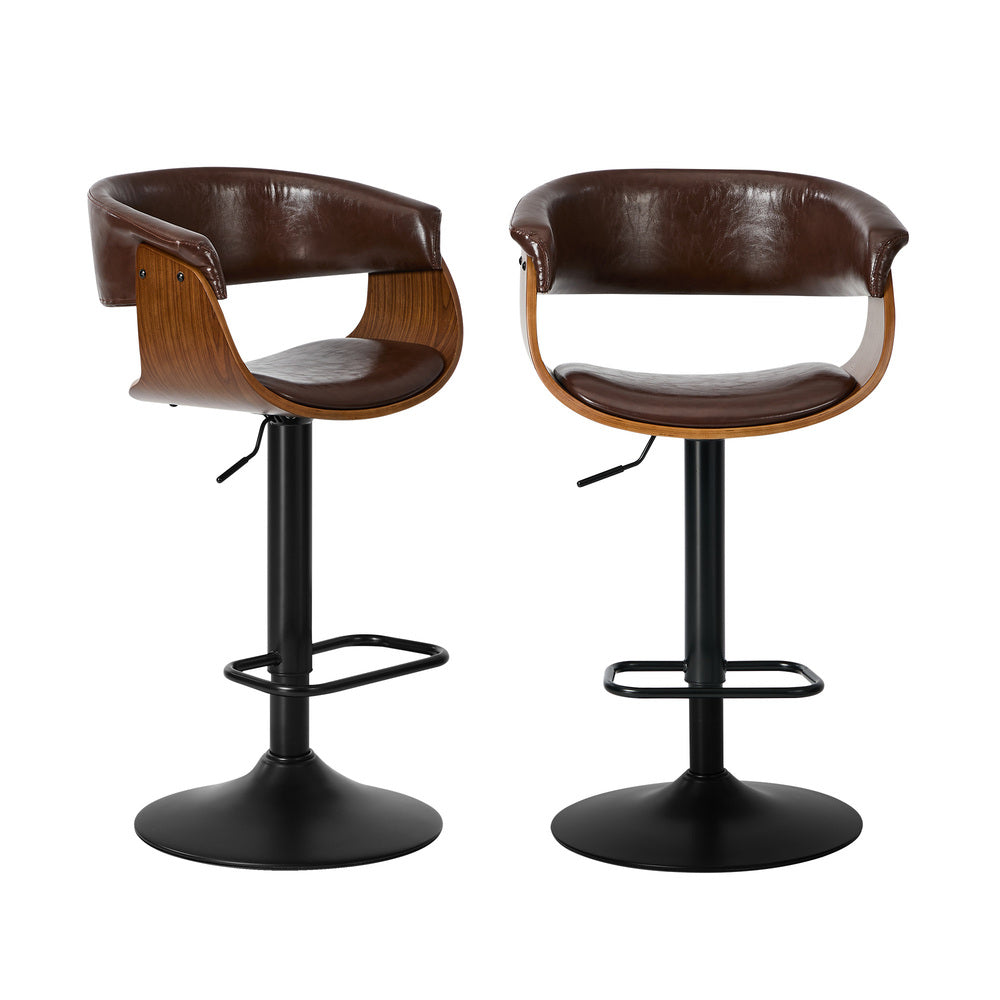 Swivel Bar Stools PU Leather Armrest Brown | HomeAndLiving - 2