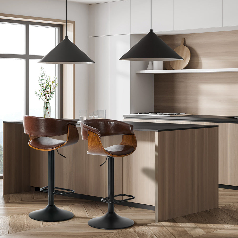 Swivel Bar Stools PU Leather Armrest Brown | HomeAndLiving - 5