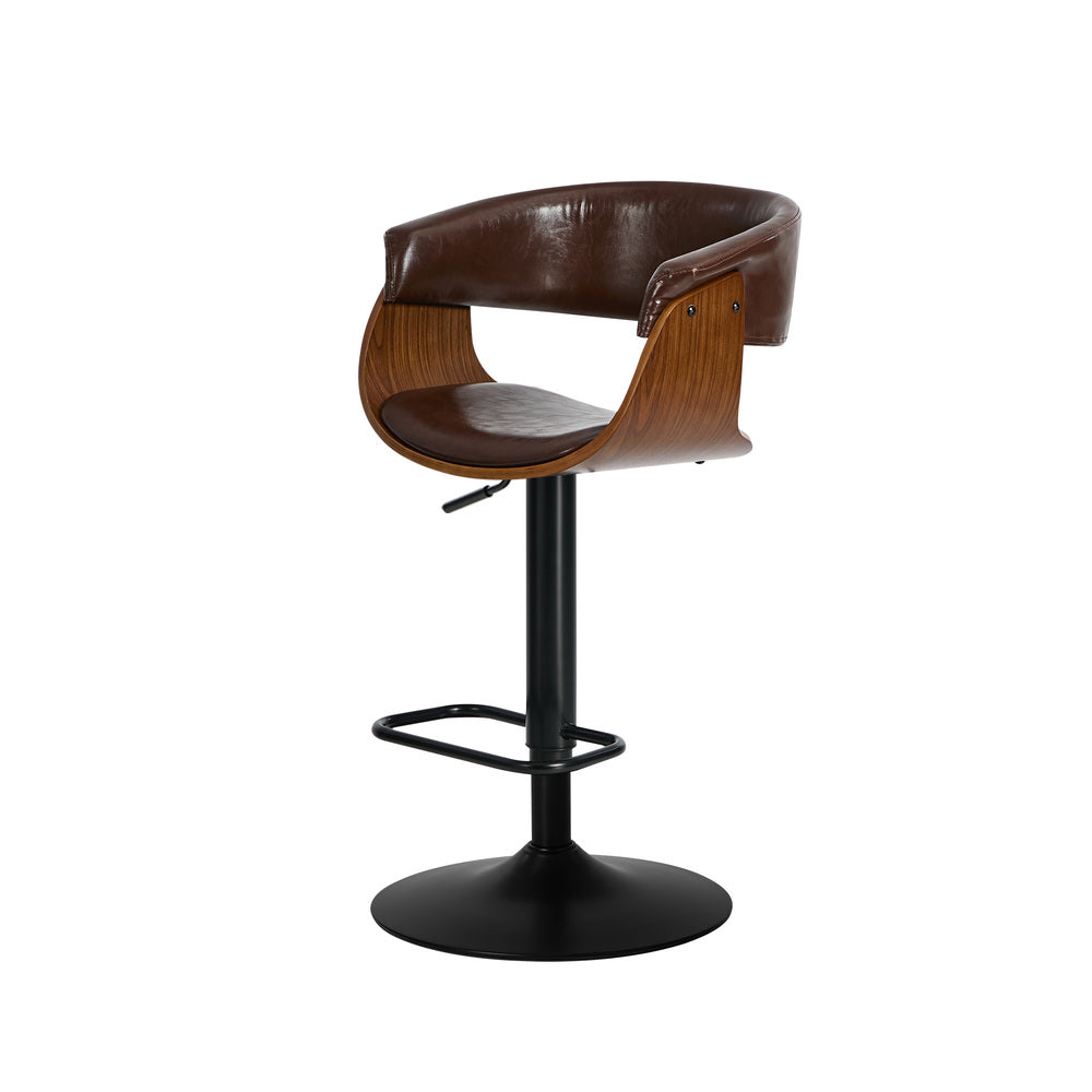 4x Bar Stools Gas Lift Armrest Leather Brown - 8