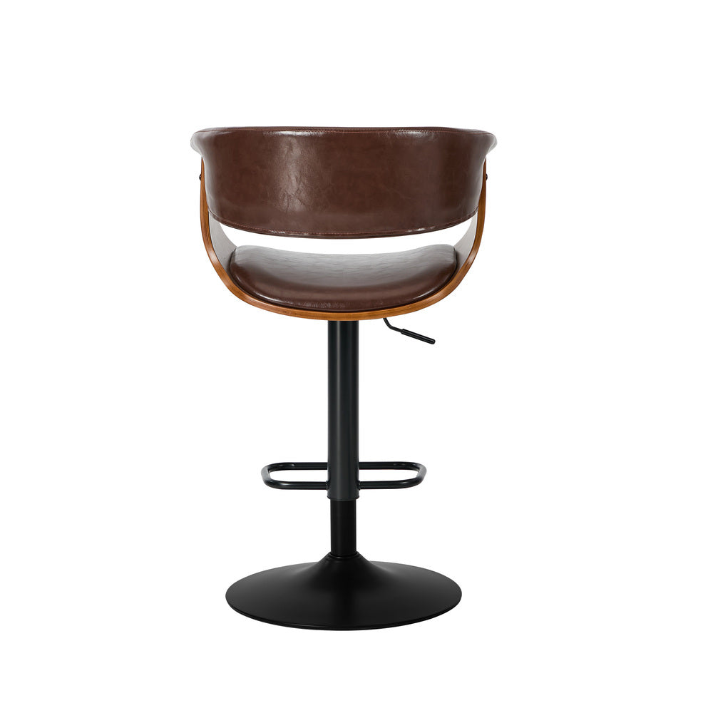4x Bar Stools Gas Lift Armrest Leather Brown - 7