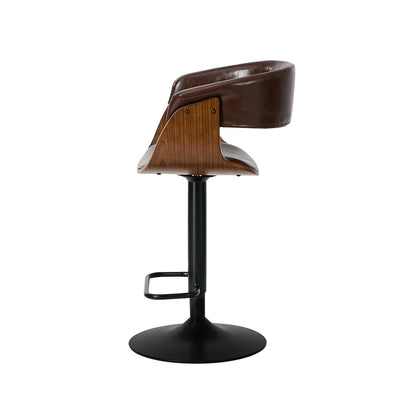 4x Bar Stools Gas Lift Armrest Leather Brown - 9