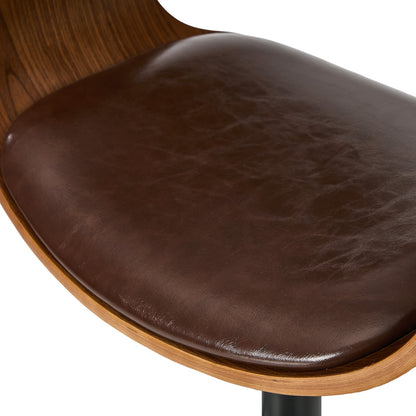 4x Bar Stools Gas Lift Armrest Leather Brown - 5