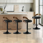 4x Bar Stools with Gas Lift Swivel Wooden PU Leather