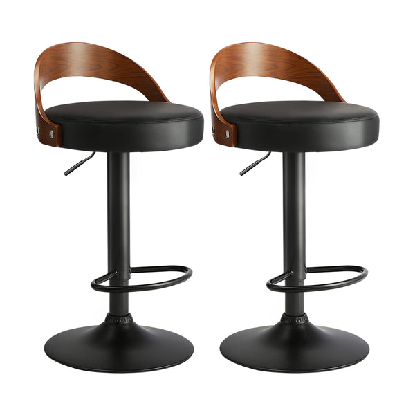  4x Bar Stools with Gas Lift Swivel Wooden PU Leather