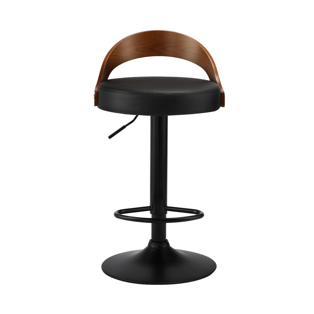 4x Bar Stools with Gas Lift Swivel Wooden PU Leather