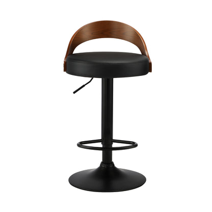 4x Bar Stools with Gas Lift Swivel Wooden PU Leather