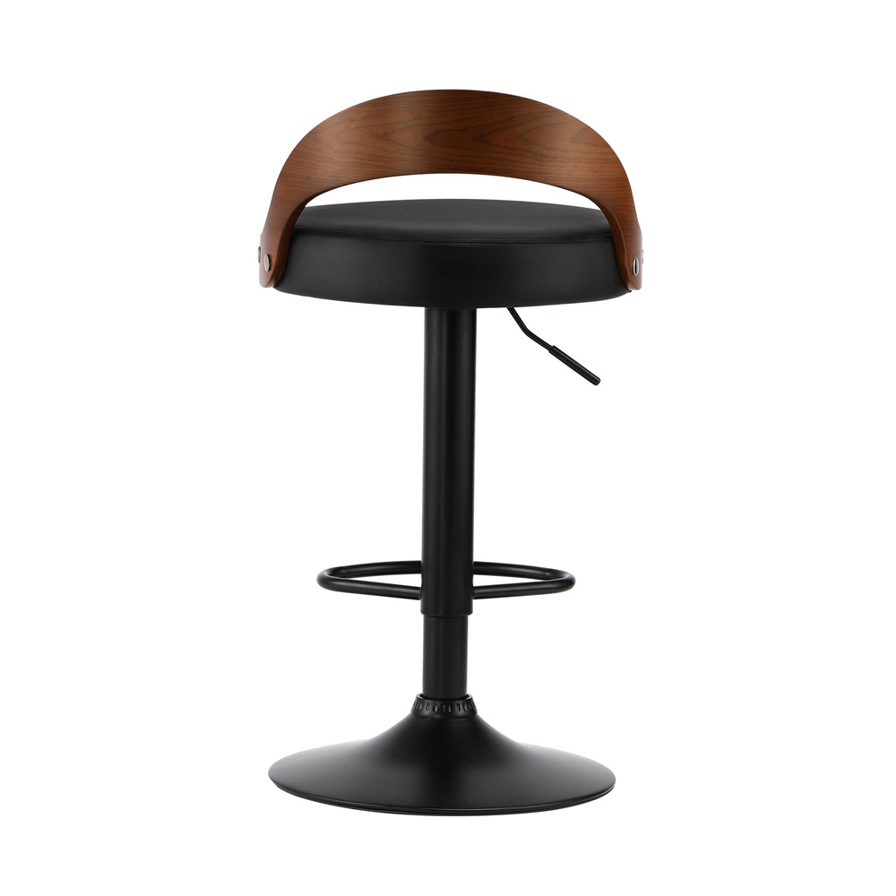 4x Bar Stools with Gas Lift Swivel Wooden PU Leather
