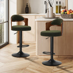 Bar Stool Adjustable Height Gas Lift Kitchen Chair Green Boucle Upholstered