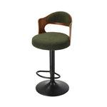Bar Stool Adjustable Height Gas Lift Kitchen Chair Green Boucle Upholstered