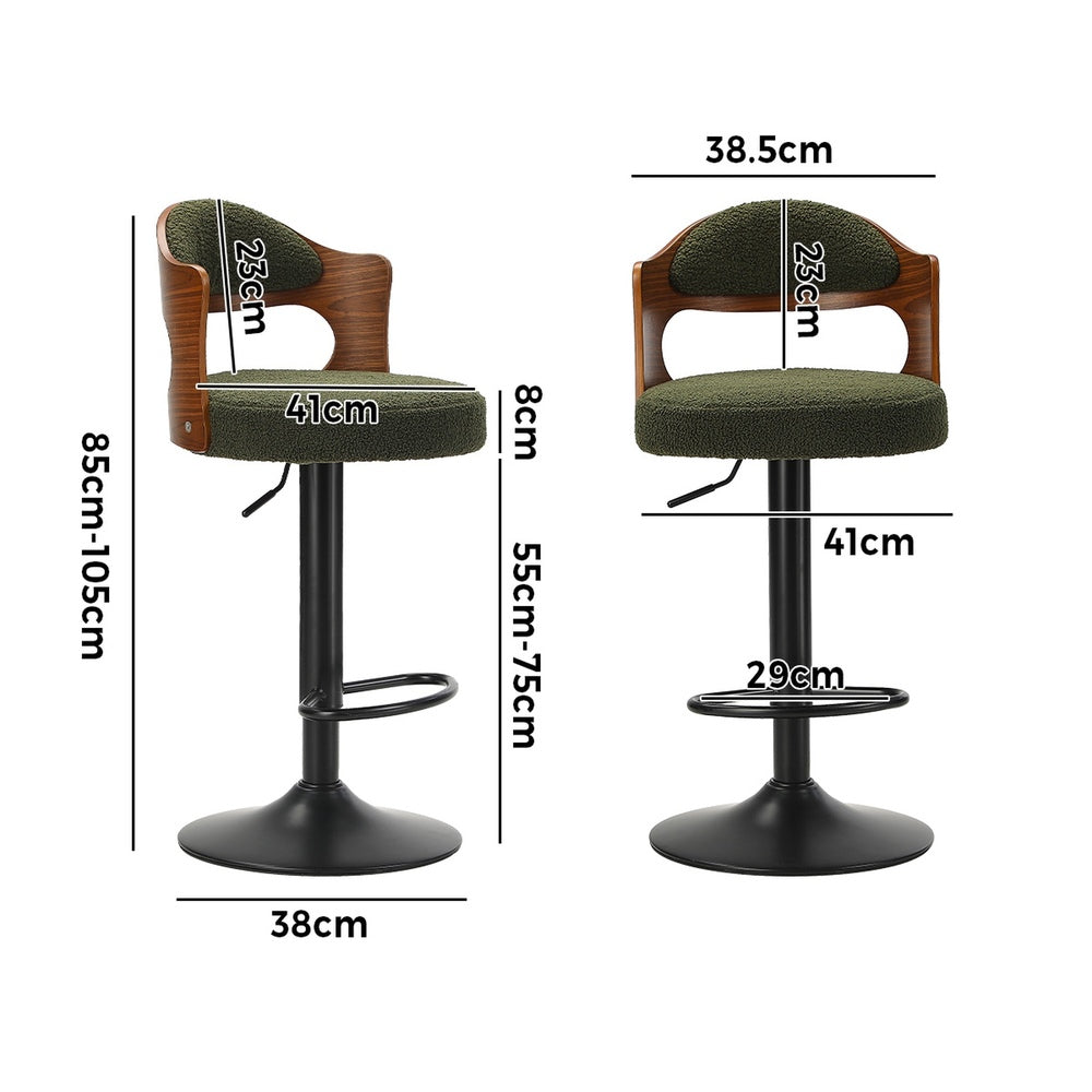 Bar Stool Adjustable Height Gas Lift Kitchen Chair Green Boucle Upholstered