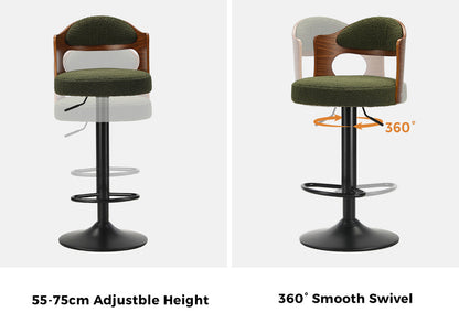 Bar Stool Adjustable Height Gas Lift Kitchen Chair Green Boucle Upholstered