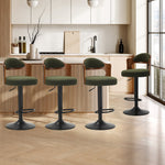 Bar Stool Adjustable Height Gas Lift Kitchen Chair Green Boucle Upholstered Seating
