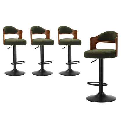 Bar Stool Adjustable Height Gas Lift Kitchen Chair Green Boucle Upholstered Seating