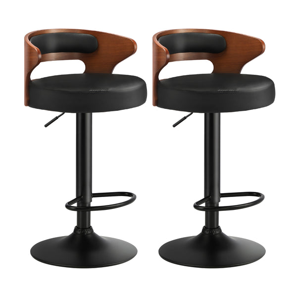  2x Bar Stools Kitchen Gas Lift Swivel Chairs Stool Wooden Barstool Black