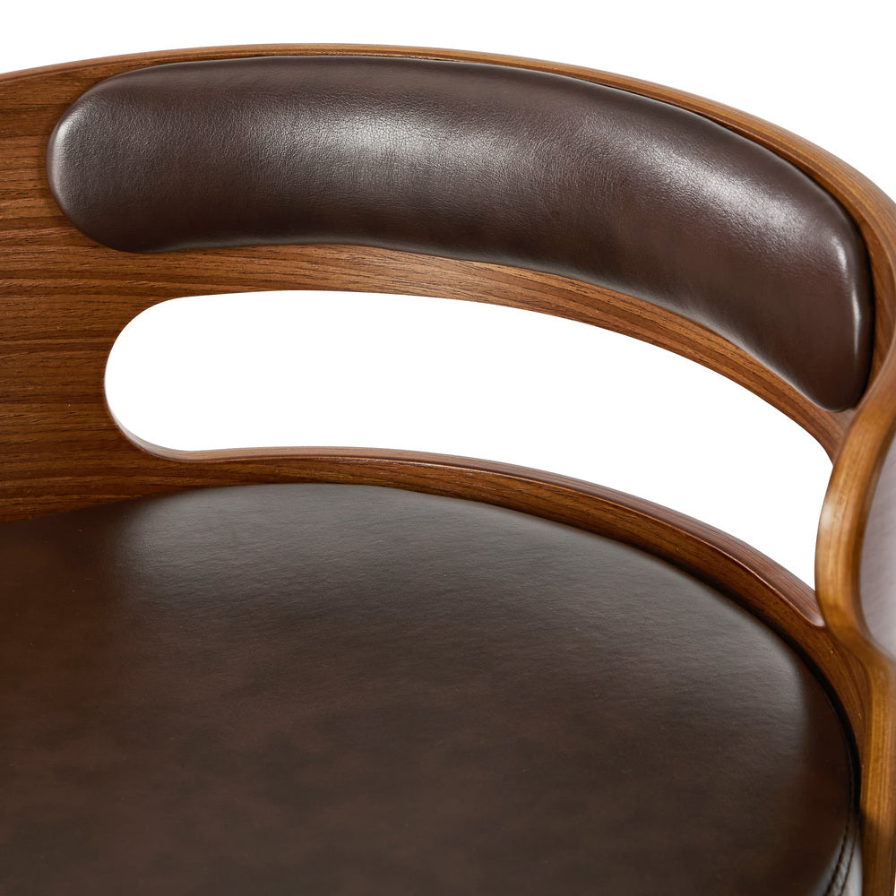 4x Bar Stools Gas Lift Swivel Chairs Wooden Leather Brown - 8