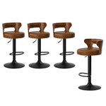 4x Bar Stools Gas Lift Swivel Chairs Wooden Leather Camel