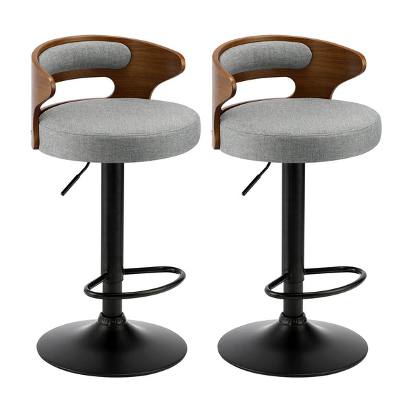  Bar Stools Kitchen Gas Lift Swivel Chairs Stool Wooden Barstool Grey x2