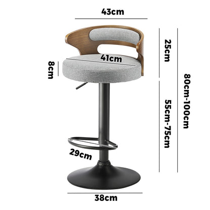 4x Bar Stools with Gas Lift Swivel Grey