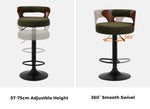 2x Bar Stools Gas Lift Swivel Chairs Wooden Boucle Green