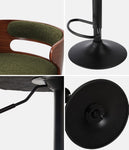 2x Bar Stools Gas Lift Swivel Chairs Wooden Boucle Green
