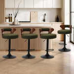 4x Bar Stools Gas Lift Swivel Chairs Wooden Boucle Green