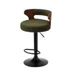 4x Bar Stools Gas Lift Swivel Chairs Wooden Boucle Green