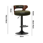 4x Bar Stools Gas Lift Swivel Chairs Wooden Boucle Green