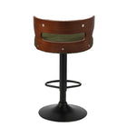 4x Bar Stools Gas Lift Swivel Chairs Wooden Boucle Green