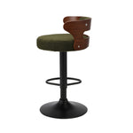 4x Bar Stools Gas Lift Swivel Chairs Wooden Boucle Green