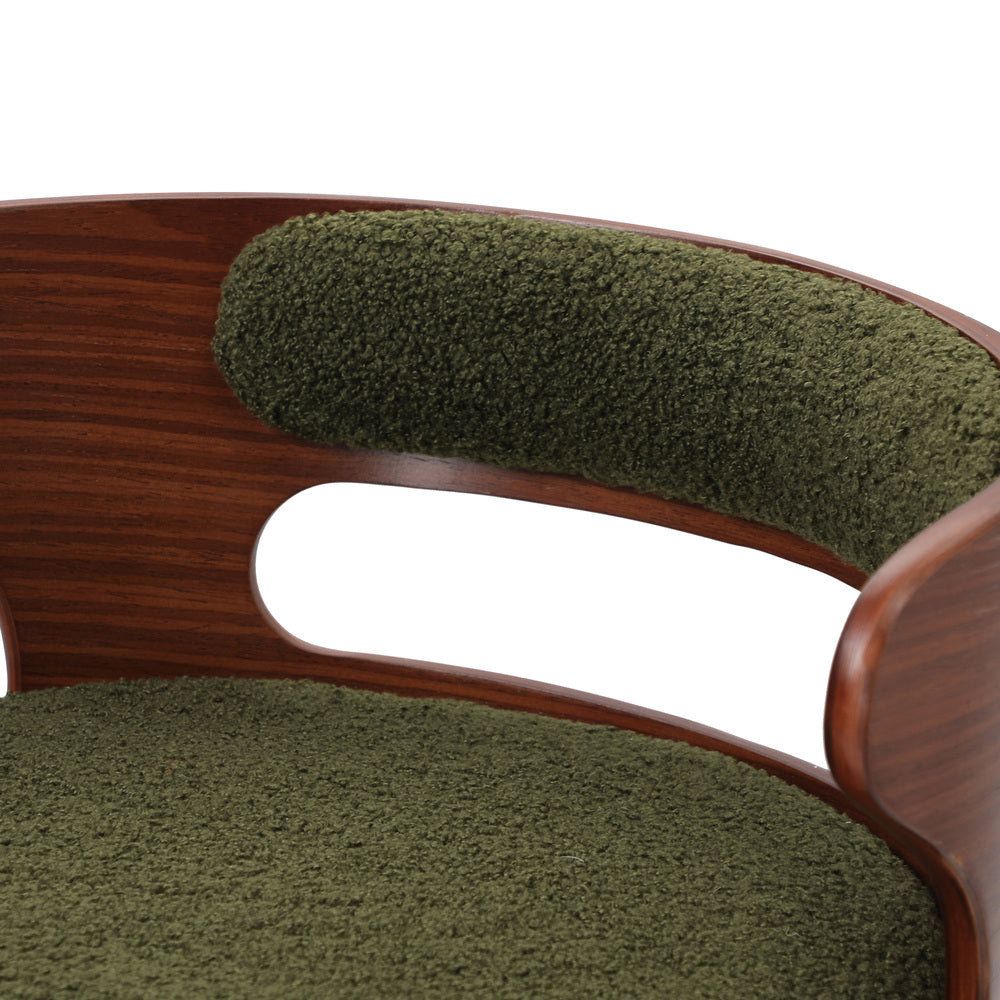 4x Bar Stools Gas Lift Swivel Chairs Wooden Boucle Green