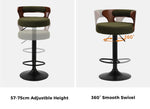 4x Bar Stools Gas Lift Swivel Chairs Wooden Boucle Green