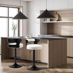 2x Bar Stools Gas Lift Swivel Chairs Wooden Boucle White