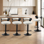 4x Bar Stools Gas Lift Swivel Wooden Chairs with White Boucle Seats
