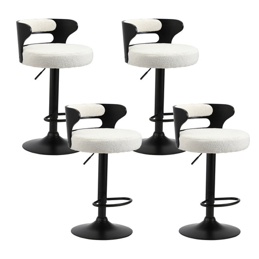 4x Bar Stools Gas Lift Swivel Chairs Wooden Boucle White