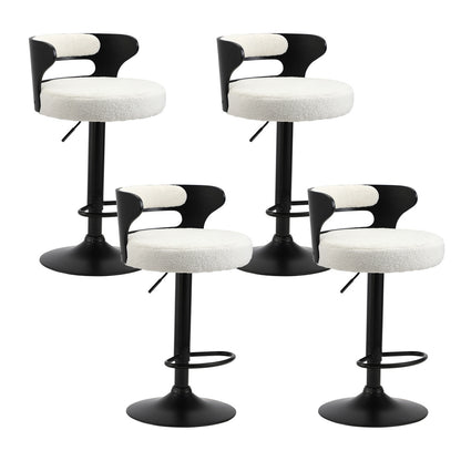 4x Bar Stools Gas Lift Swivel Wooden Chairs with White Boucle Seats